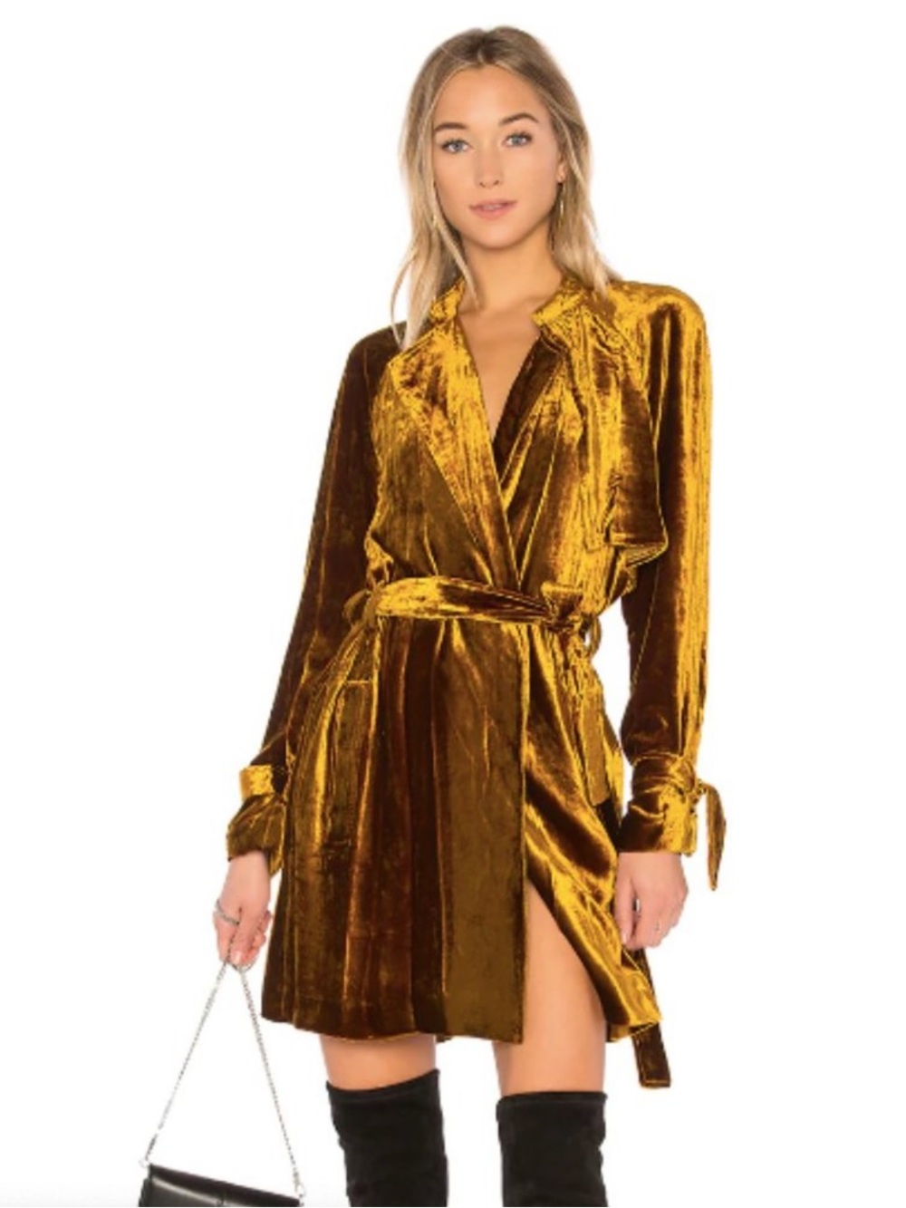 ALC Kendall Gold Ochre Velvet Wrap Trench Dress Size 6